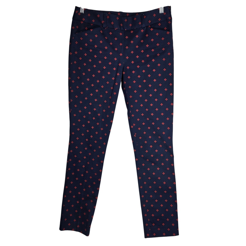 Ann Taylor Loft Marisa Skinny Pants Navy‎ Blue Red Geometric Print Size 4 414089